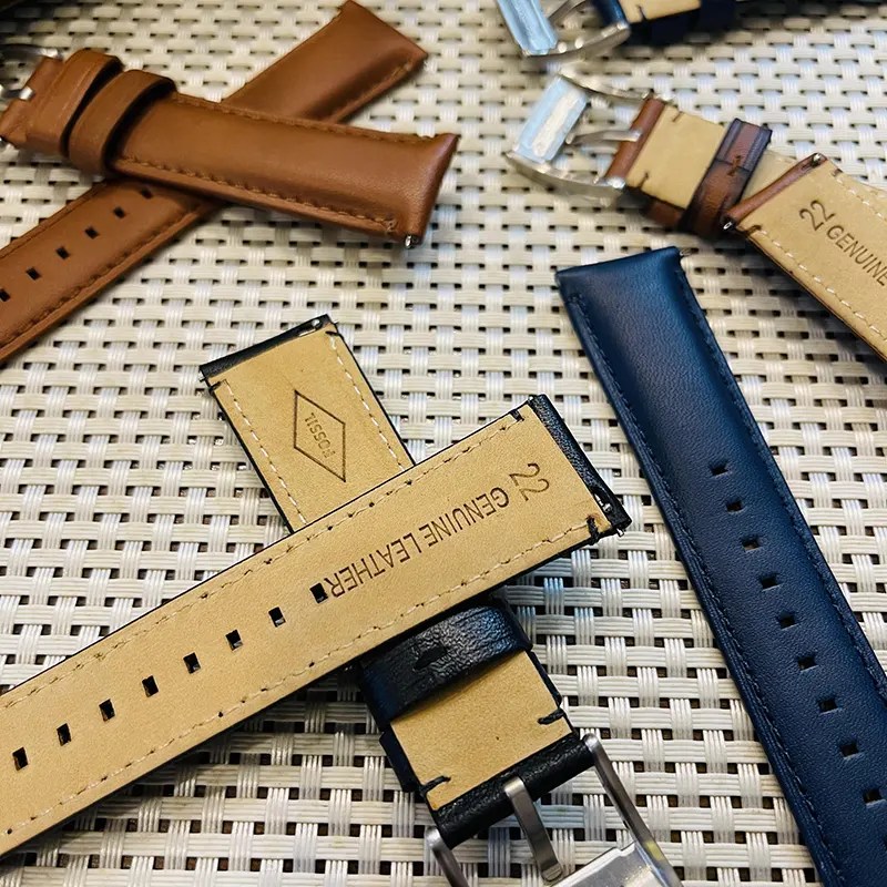 Fossil 22mm Black Genuine Leather Watch Strap